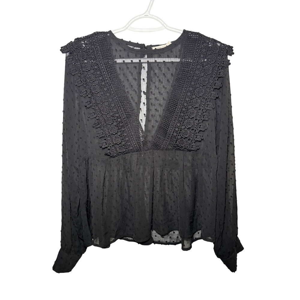 Fashion On Earth Burnout Swiss Dot Lace Peplum Blouse‎ Womens Medium Whimsigoth
